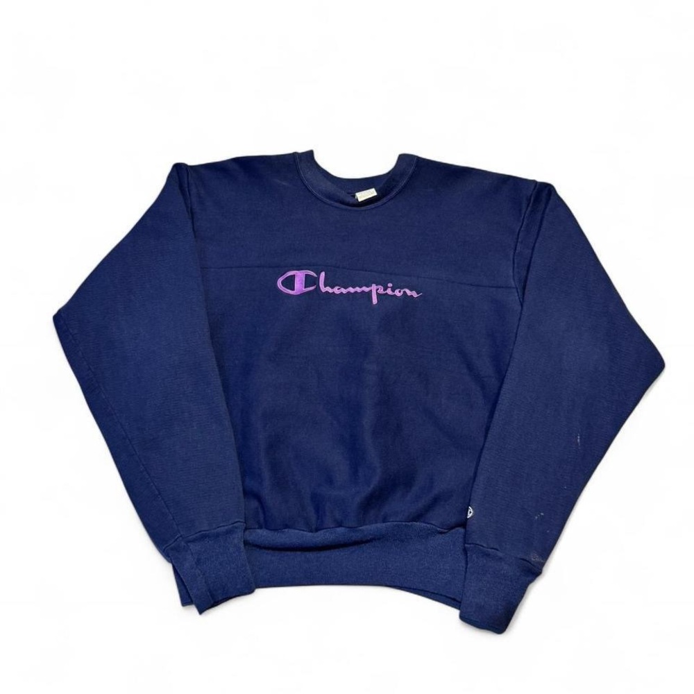 Vintage 90s champion reverse weave spellout crewneck navy blue XL made in USA